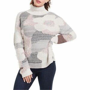 Nic + Zoe Fluffy Floral Abstract Mock Neck Sweater